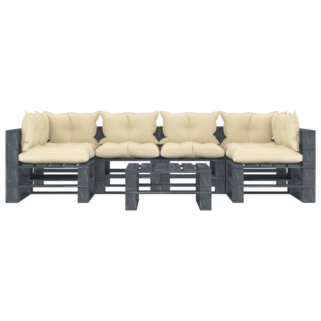 

vidaXL 7-delige Loungeset met crèmekleurige kussens pallet hout