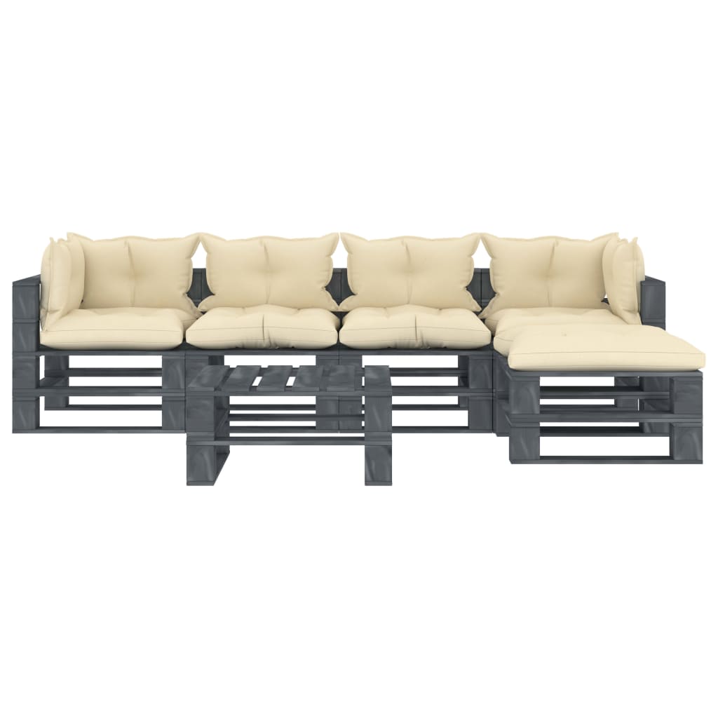 

vidaXL 6-delige Loungeset met crèmekleurige kussens pallet hout