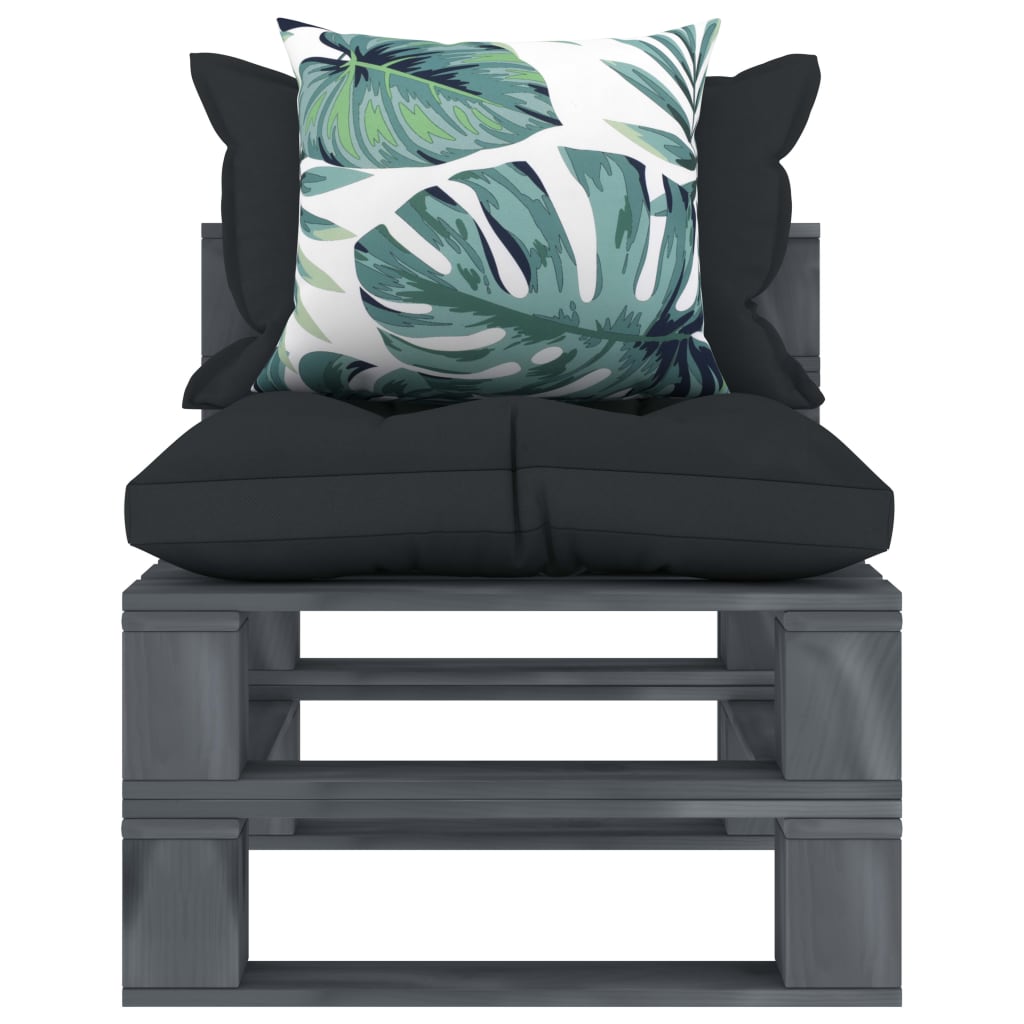 vidaXL Vrtna središnja sofa od paleta s antracit i cvjetnim jastucima