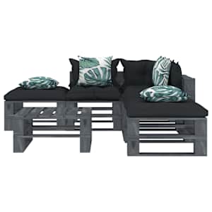 vidaXL Poilsio komplektas i&scaron; palečių su pagalvėmis, 6 dalių, mediena