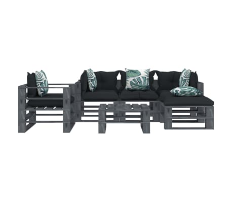 vidaXL Poilsio komplektas i&scaron; palečių su pagalvėmis, 6 dalių, mediena