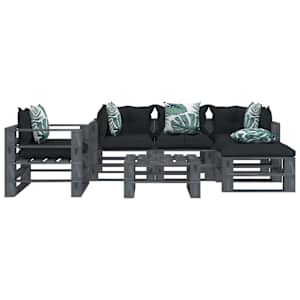 vidaXL Poilsio komplektas i&scaron; palečių su pagalvėmis, 6 dalių, mediena