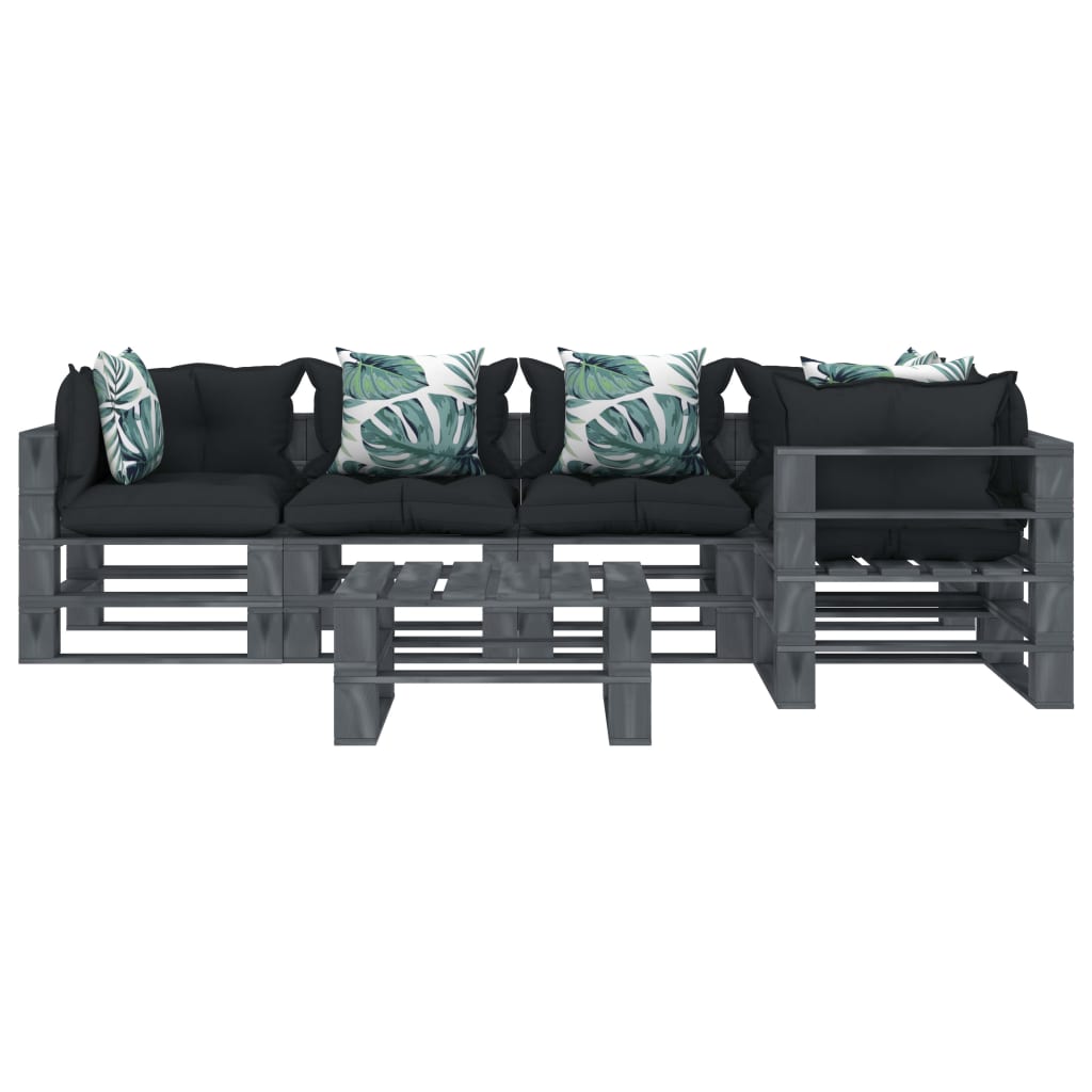 

vidaXL 6-delige Loungeset met antraciet en bloemenkussens pallet hout