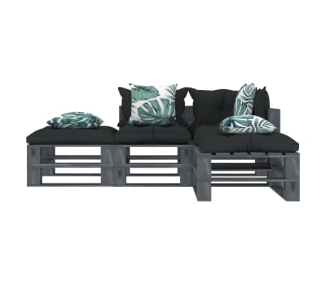 vidaXL Poilsio komplektas i&scaron; palečių su pagalvėmis, 4 dalių, mediena