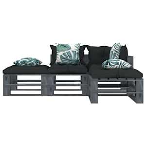 vidaXL Poilsio komplektas i&scaron; palečių su pagalvėmis, 4 dalių, mediena