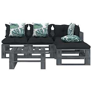 vidaXL Poilsio komplektas i&scaron; palečių su pagalvėmis, 5 dalių, mediena