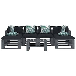 vidaXL Poilsio komplektas i&scaron; palečių su pagalvėmis, 7 dalių, mediena