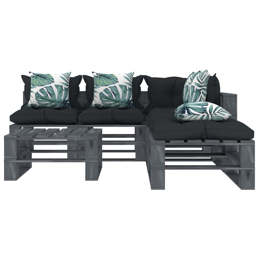 

vidaXL 6-delige Loungeset met antraciet en bloemenkussens pallet hout