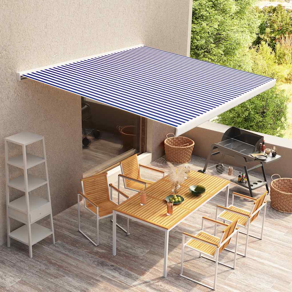 vidaXL Motorisierte Kassetten-Markise 350x250 cm Blau und Weiß