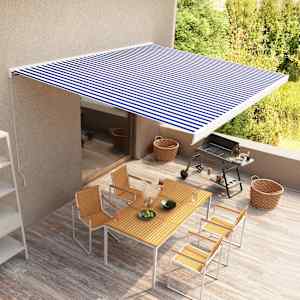 Kazetová markýza s ručním ovládáním 500 x 300 cm modro-bílá - obrázek 1