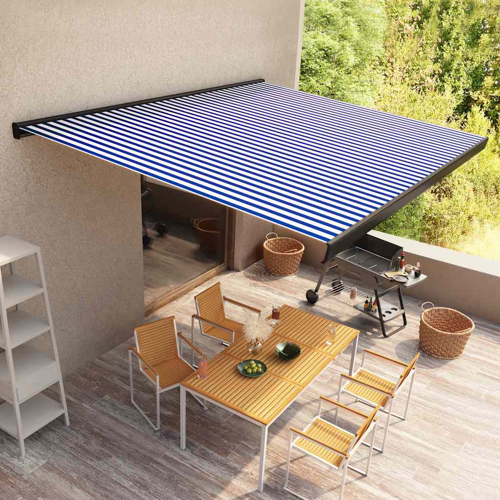 vidaXL Motorisierte Kassetten-Markise 350x250 cm Blau und Weiß