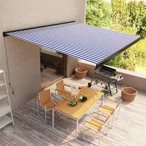 Kazetová markýza s ručním ovládáním 500 x 300 cm modro-bílá - obrázek 1