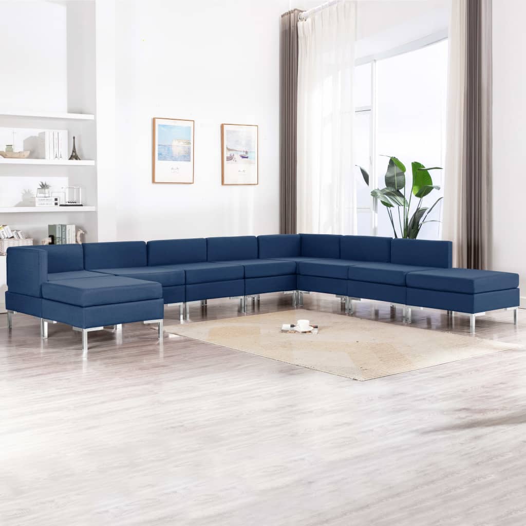 9dílná sedací souprava textil modrá