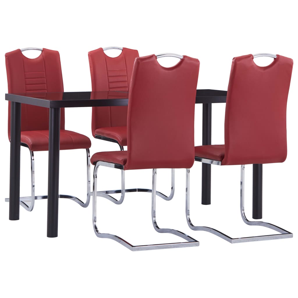 vidaXL Set mobilier de bucătărie, 5 piese, roșu, piele ecologică