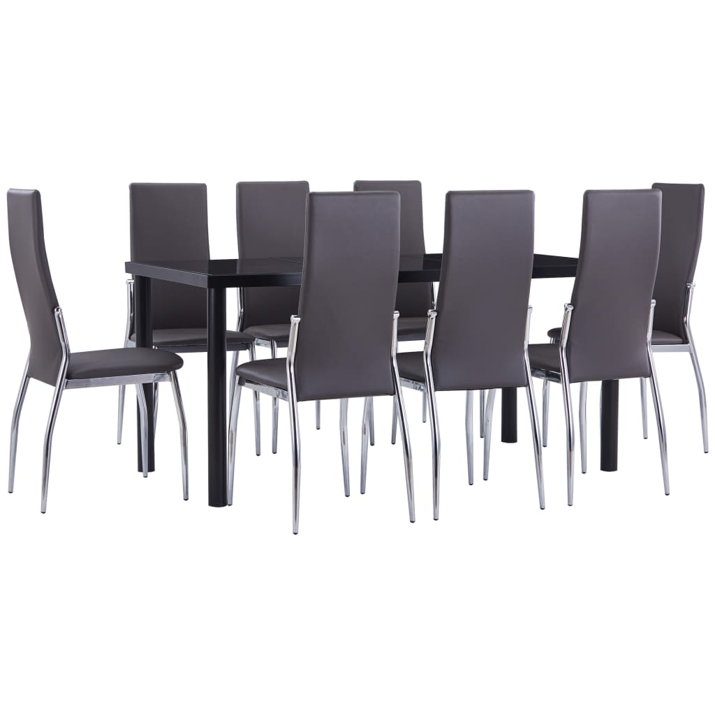 vidaXL Set mobilier de bucătărie, 9 piese, gri, piele ecologică