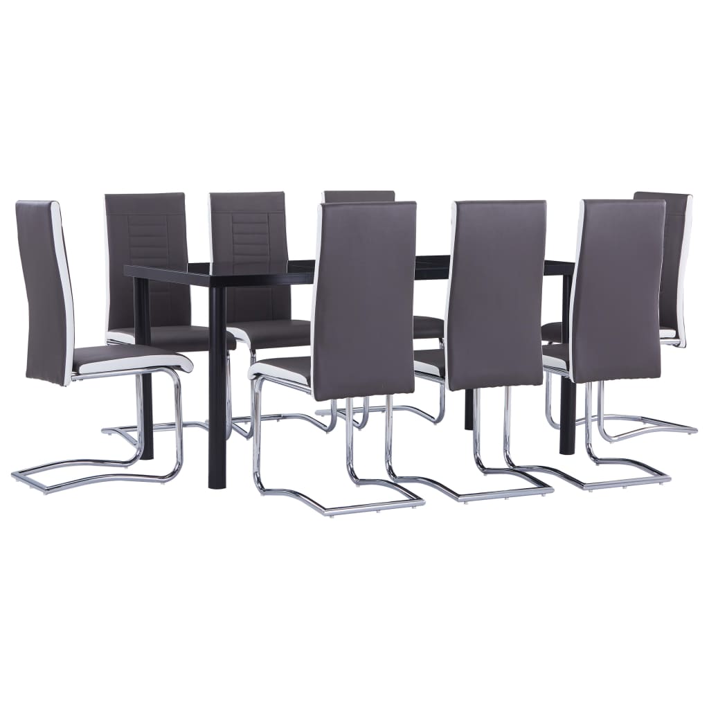 vidaXL Set mobilier de bucătărie, 9 piese, gri, piele ecologică