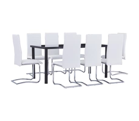 vidaXL Valgomojo baldų komplektas, 9 dalių, baltas, dirbtinė oda