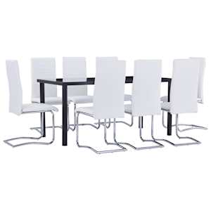 vidaXL Valgomojo baldų komplektas, 9 dalių, baltas, dirbtinė oda