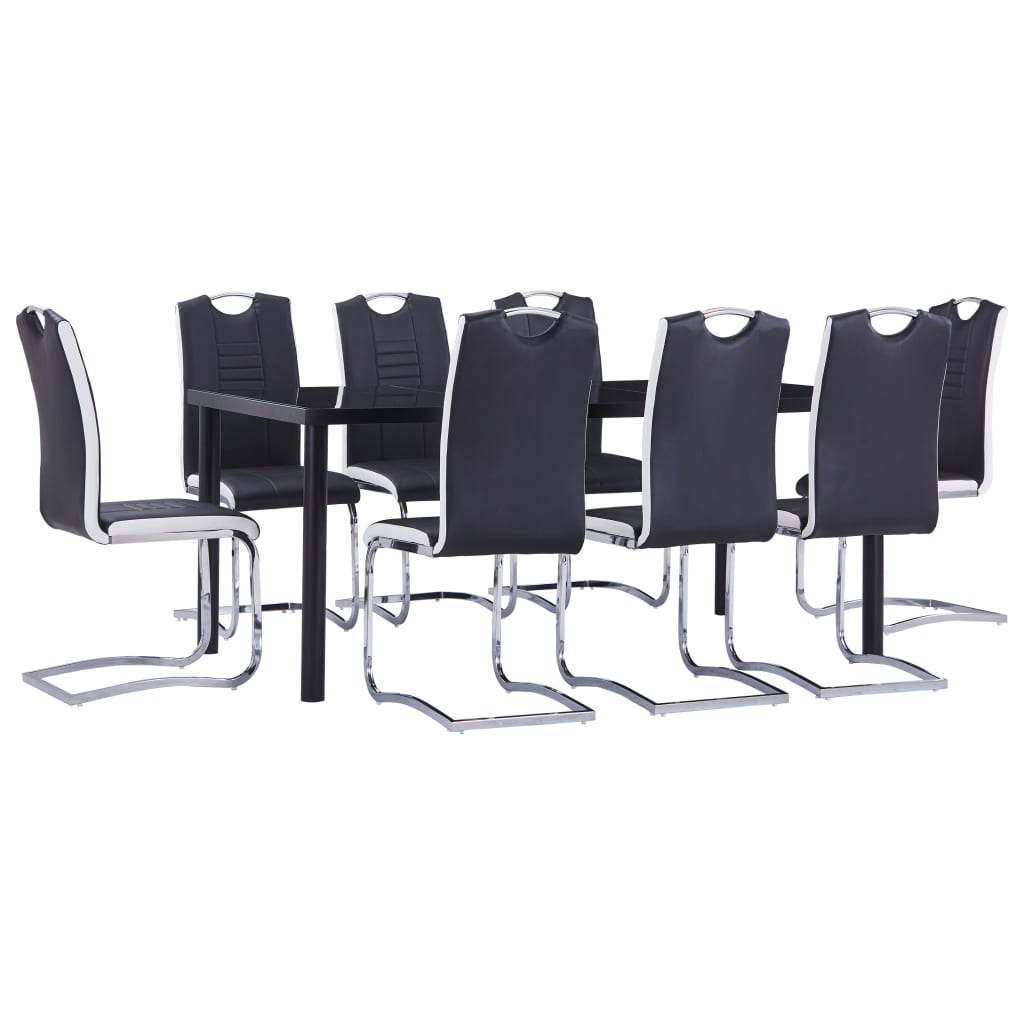 vidaXL Set mobilier de bucătărie, 9 piese, negru, piele ecologică