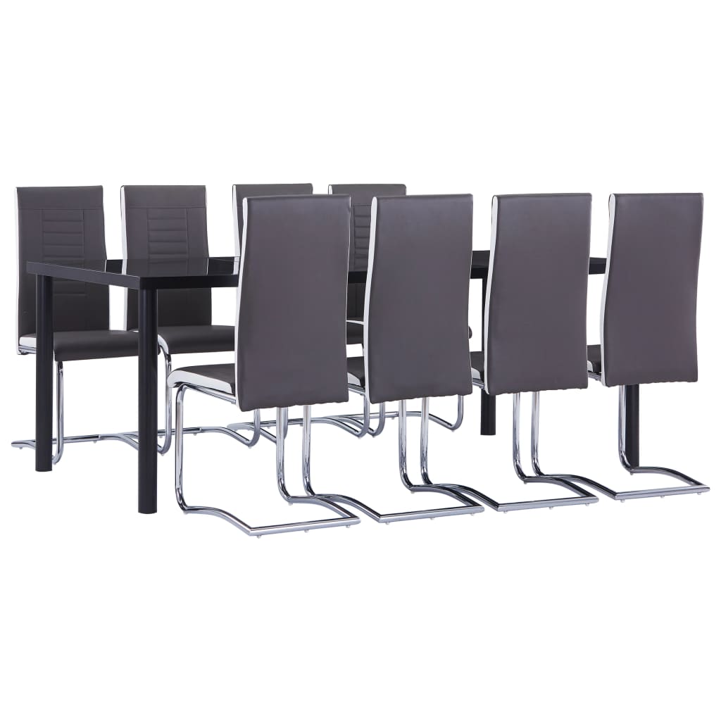 vidaXL Set mobilier de bucătărie, 9 piese, gri, piele ecologică