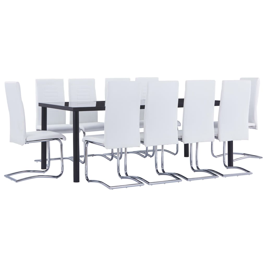 vidaXL Set mobilier de bucătărie, 11 piese, alb, piele ecologică vidaXL