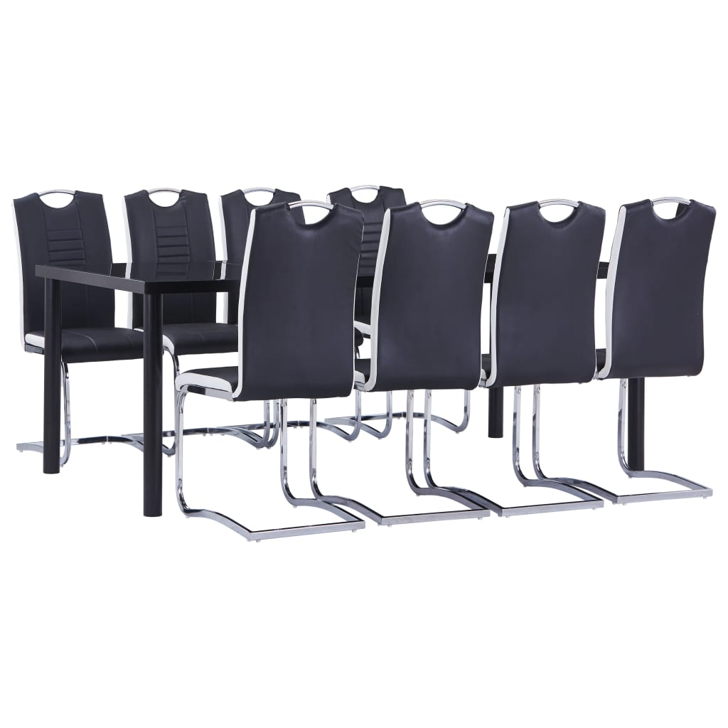 vidaXL Set mobilier de bucătărie, 9 piese, negru, piele ecologică