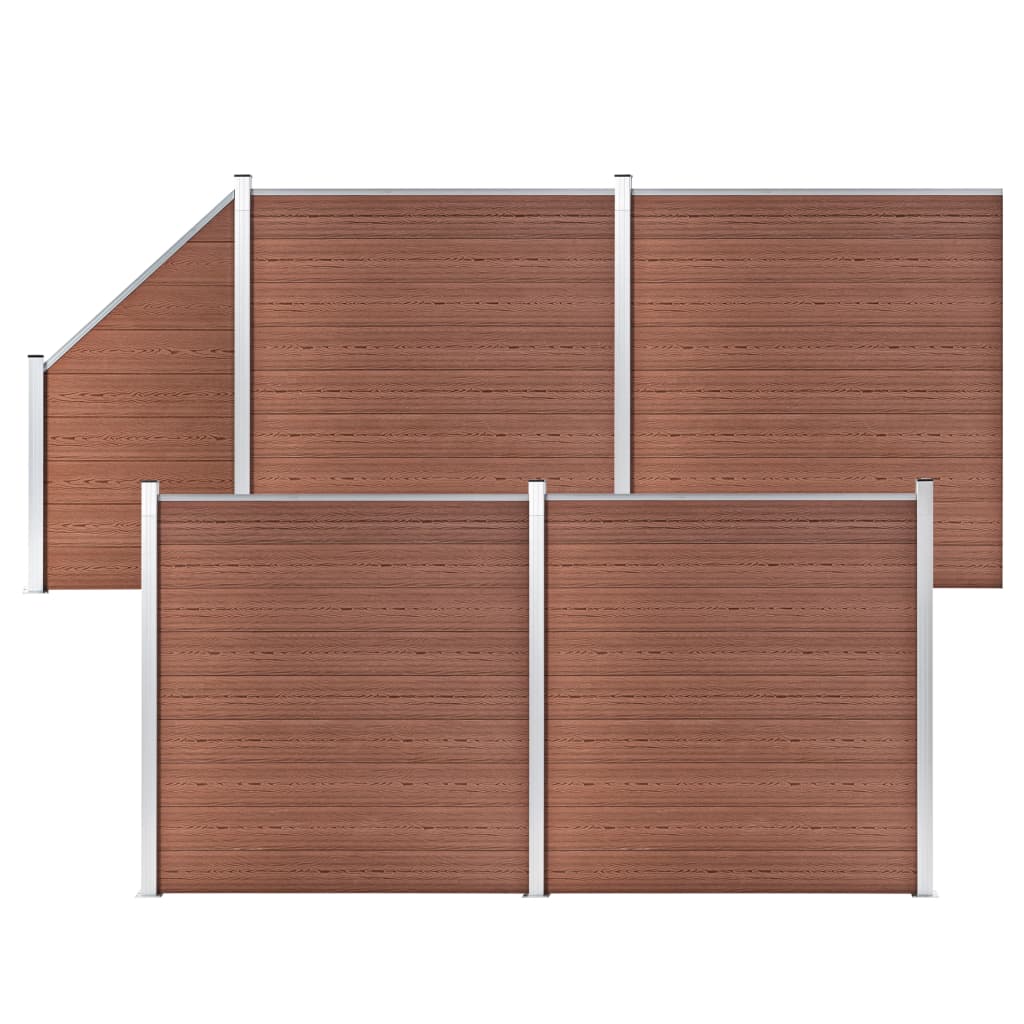 vidaXL WPC Fence Set 4 Square + 1 Slanted 792×186 cm Brown