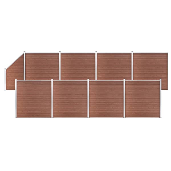 vidaXL WPC-aiakomplekt, 8 ruutu + 1 kaldus, 1484 x 186 cm pruun