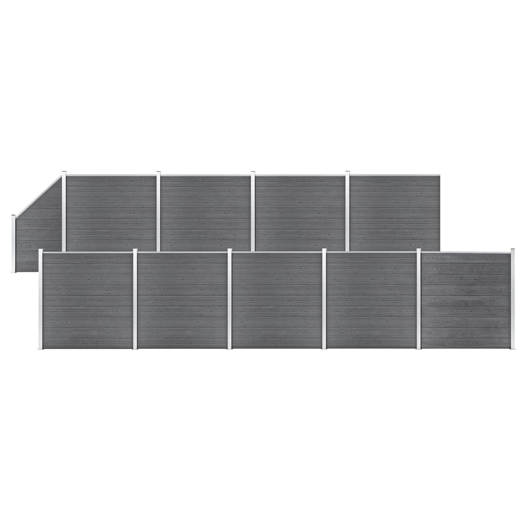 vidaXL Set panouri gard, 9 pătrate + 1 oblic, gri, 1657×186 cm, WPC vidaXL