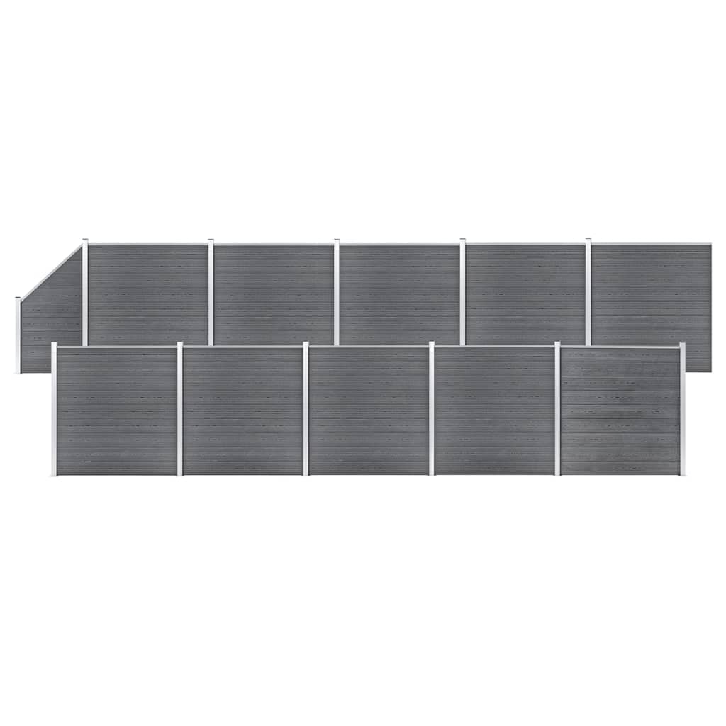 vidaXL WPC Fence Set 10 Square + 1 Slanted 1830×186 cm Grey