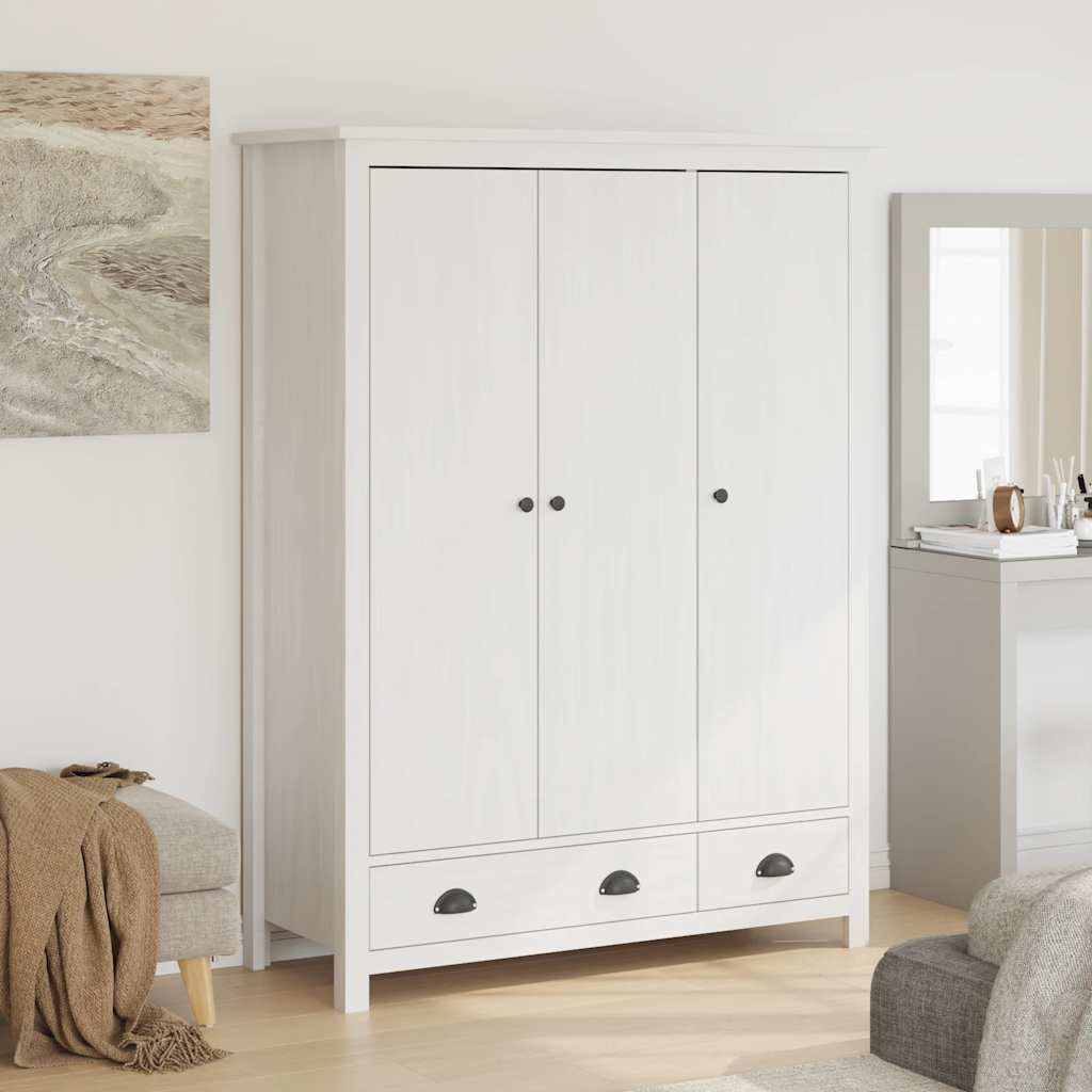 Image of Armadio a 3 Ante Hill Bianco 127x50x170 cm in Legno di Pino 288952