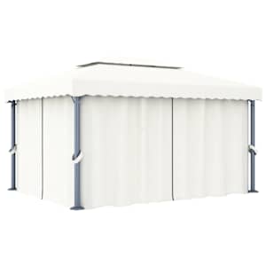 vidaXL varjualune kardinaga 4 x 3 m, kreemjasvalge, alumiinium