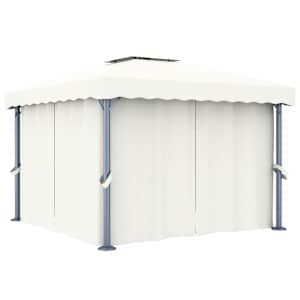 vidaXL varjualune kardinaga 3 x 3 m, kreemjasvalge, alumiinium