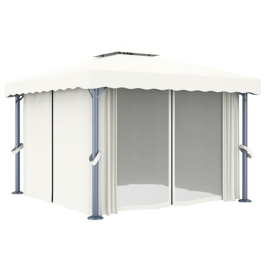 vidaXL Pavilion cu perdea, alb crem, 3 x 3 m, aluminiu