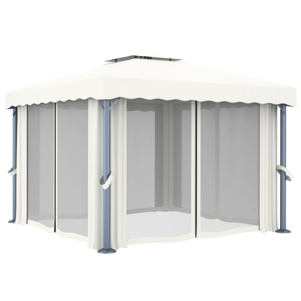 Thumbnail - vidaXL Pavillon mit Vorhang 3x3 m Cremeweiß Aluminium