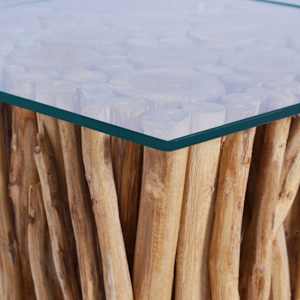 Konferenční stolek skleněná deska 66 x 66 x 40 cm masivní teak - obrázek 3