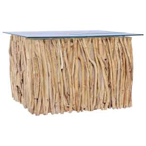 Konferenční stolek skleněná deska 66 x 66 x 40 cm masivní teak - obrázek 5