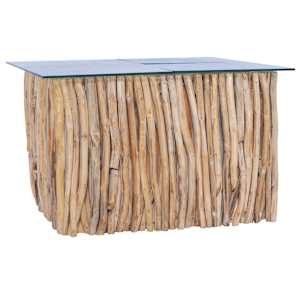 Konferenční stolek skleněná deska 66 x 66 x 40 cm masivní teak - obrázek 6