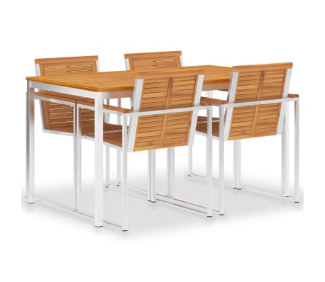 vidaXL Ensemble à dîner 5 pcs Bois d'acacia solide et acier inoxydable