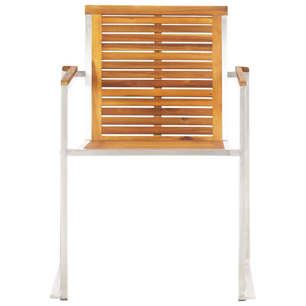 Трапезен комплект от 9 части, акация масив и неръждаема стомана