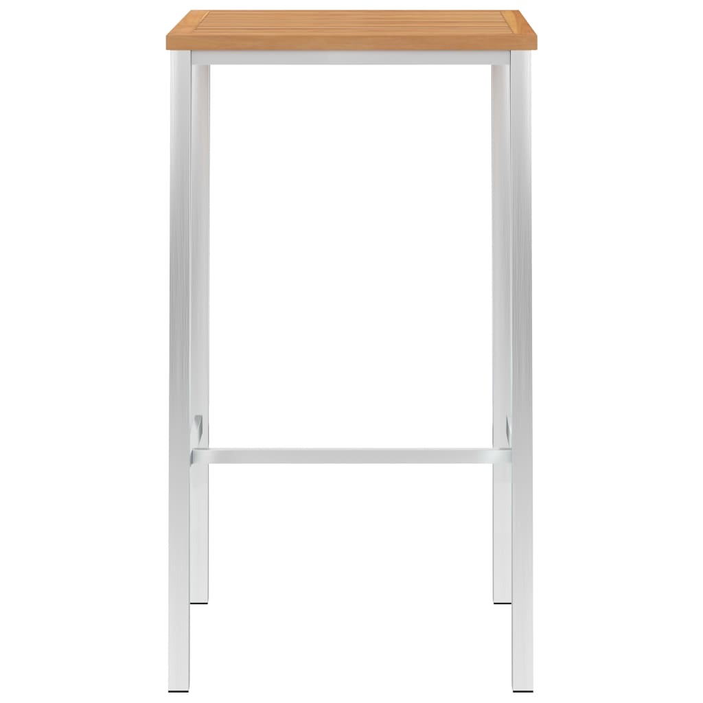 Set de bar, 3 piese, lemn masiv de tec & oțel inoxidabil