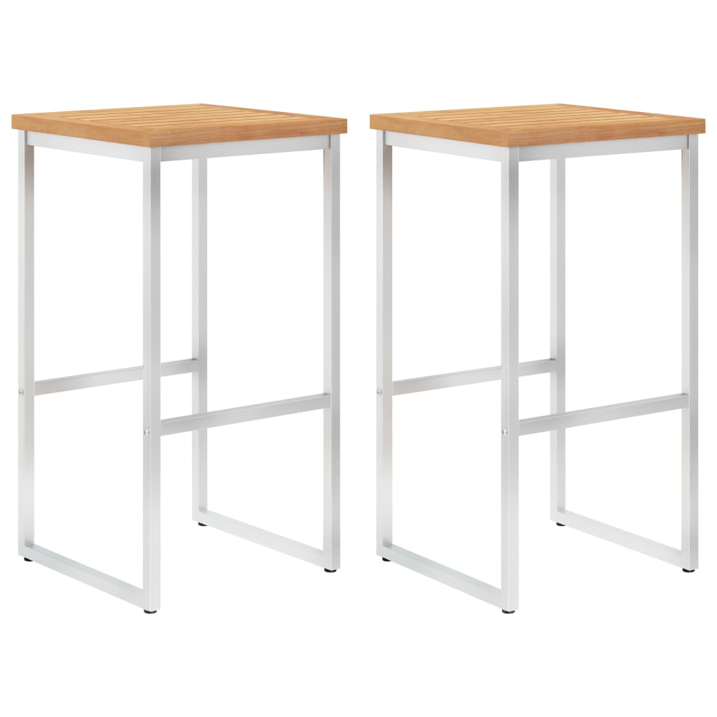 Set de bar, 3 piese, lemn masiv de tec & oțel inoxidabil