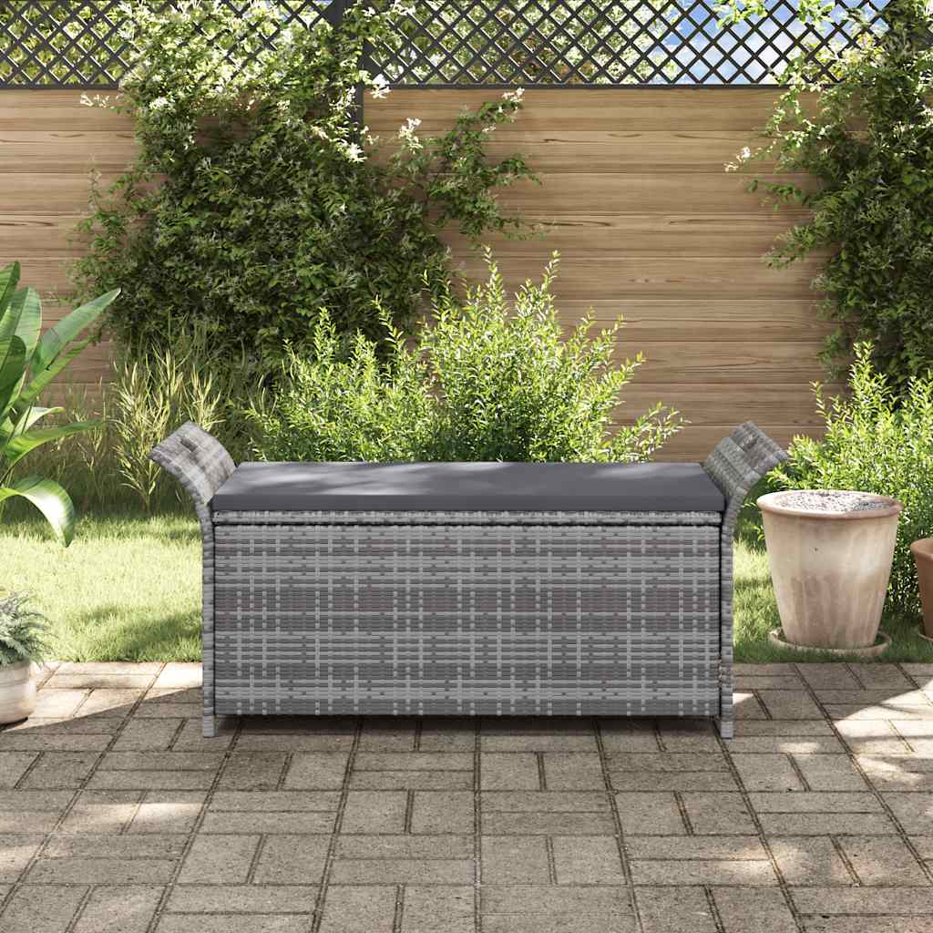 vidaXL Opbergbankje met kussen 138 cm poly rattan grijs