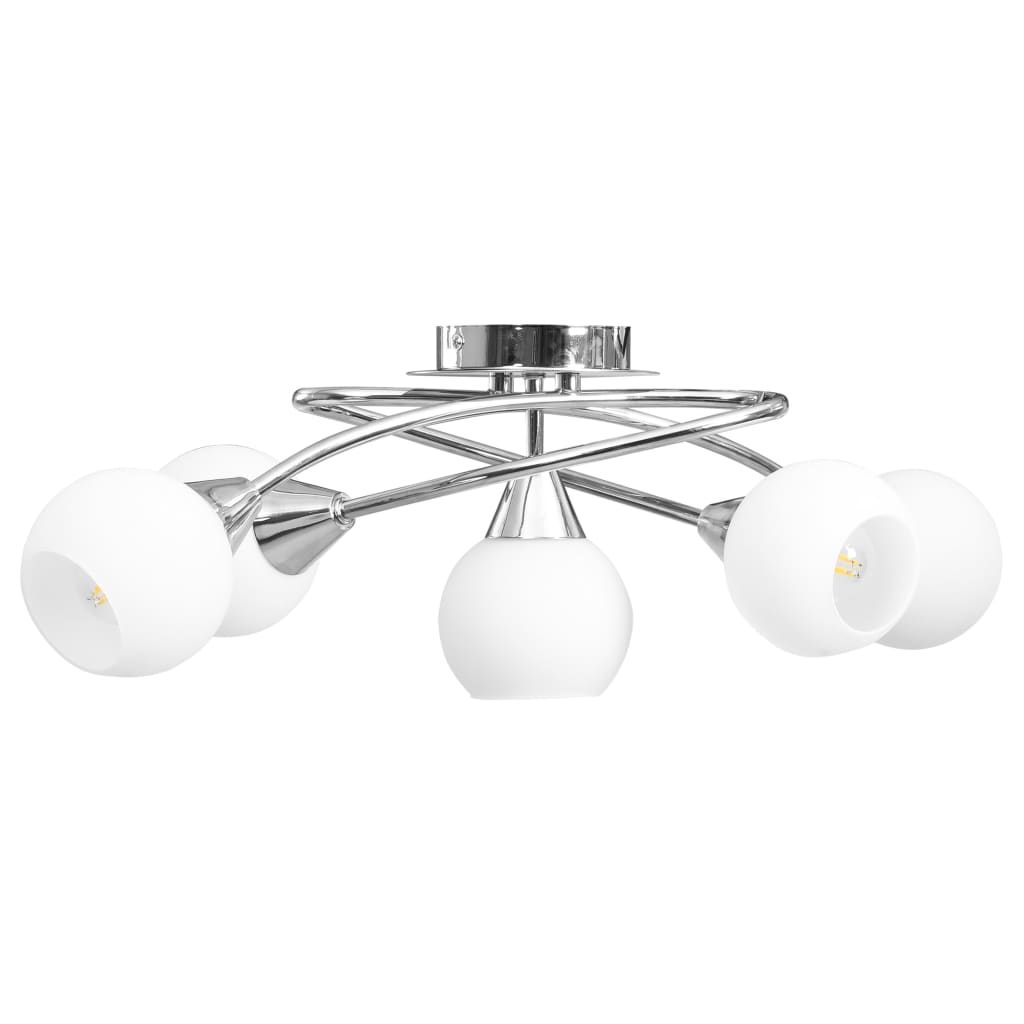 vidaXL Stropná lampa+keramické tienidlá na 5 žiaroviek E14, biela guľa