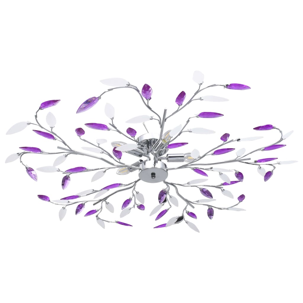 Csillár lila akril kristály levél karokkal 5 db E14 izzó 