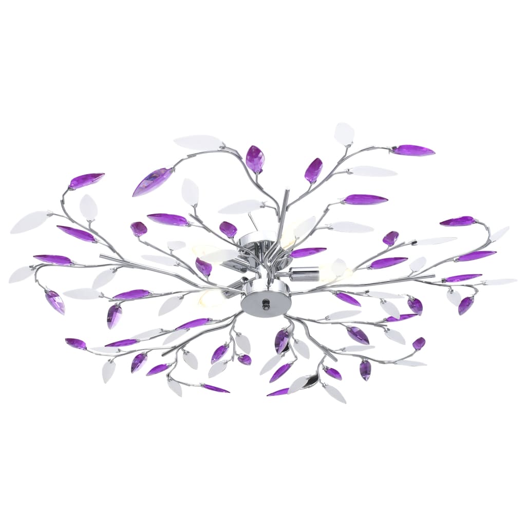 Csillár lila akril kristály levél karokkal 5 db E14 izzó 