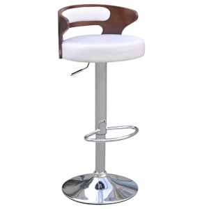 vidaXL Baro taburetės, 4vnt., baltos, lenkta mediena ir dirbtinė oda