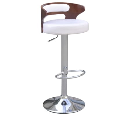 vidaXL Baro taburetės, 6vnt., baltos, lenkta mediena ir dirbtinė oda