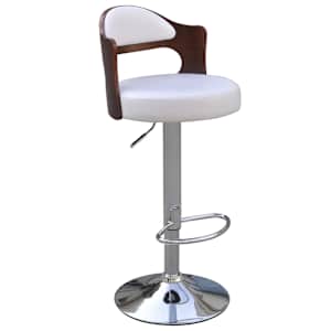 vidaXL Baro taburetės, 4vnt., baltos, lenkta mediena ir dirbtinė oda