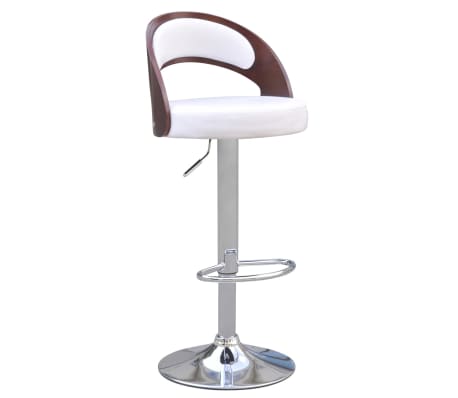 vidaXL Baro taburetės, 6vnt., baltos, lenkta mediena ir dirbtinė oda